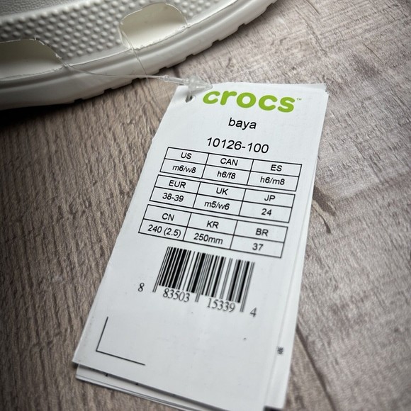Crocs Baya Unisex Clog Shoes White Slip-On Men's Size 6 I Women's 8 10126-100 - Picture 12 of 12